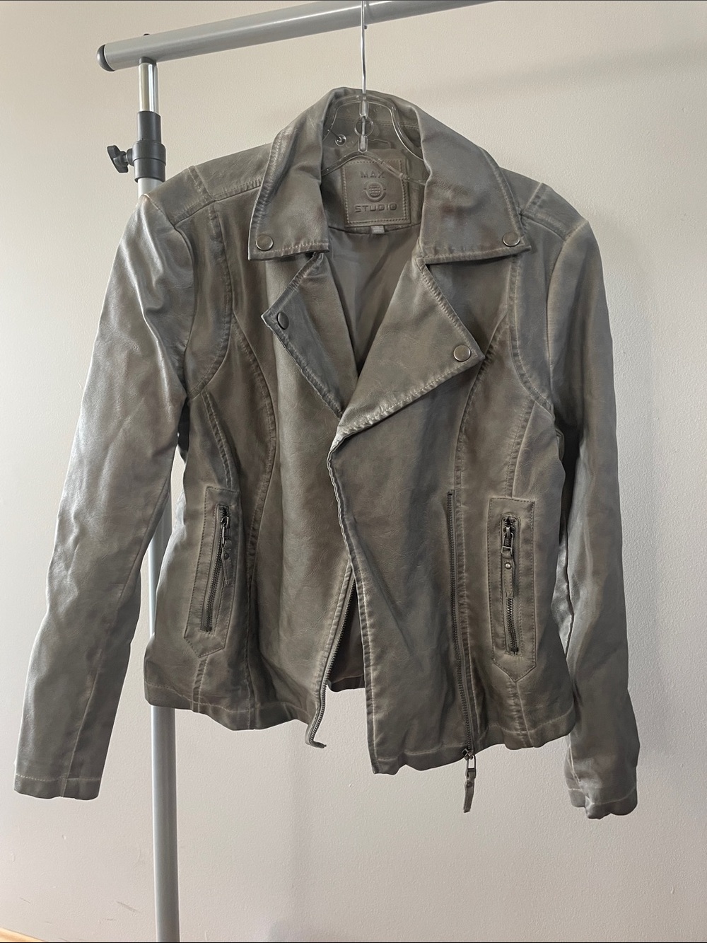 Max Studio Gray Faux Leather Moto Jacket - Women's - size small
